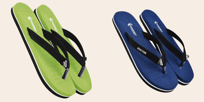 DASHNY Women Flip Flops(Green, Blue , 9)