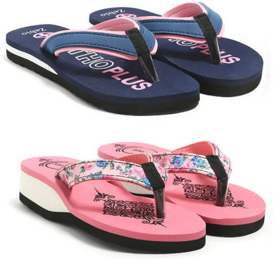zebio Women Slippers(Navy, Pink , 8)