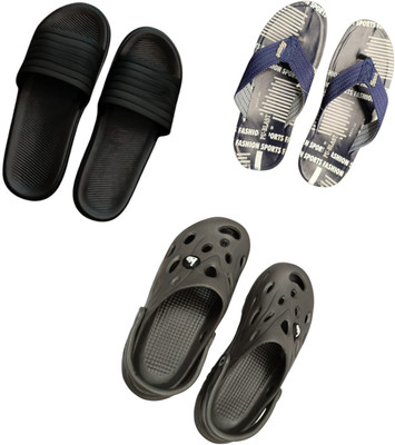 BLIBBERS Men Slippers(Black, Blue, Grey , 6)