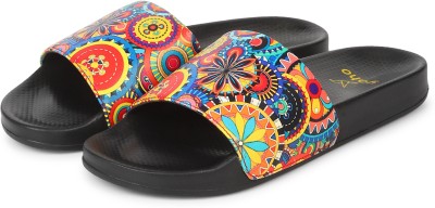 yoho Women Tropica Printed Comfortable Women Slides Stylish & Waterproof | Ladies Slippers Slides(Black , 5)