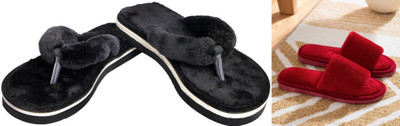 rexizone Women Flip Flops(Black, Maroon , 6)