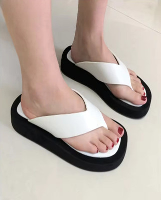 Gloglamp Women Slides(Black, White , 8)