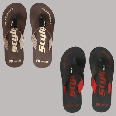 PKKART Men Slippers(Brown, Red , 7)