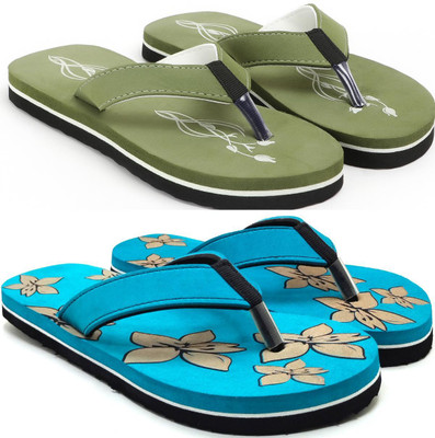 VAHMAH Women Slippers(Green, Blue , 5)