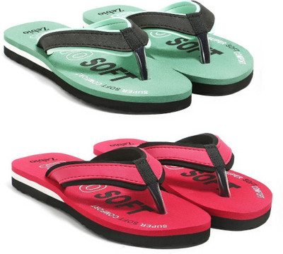 zebio Women Slippers(Green, Black, Red, Black , 8)
