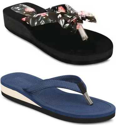 Yashasvi Women Flip Flops(Multicolor, Black, Blue , 4)