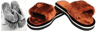 rexizone Women Flip Flops(Brown, Grey , 7)