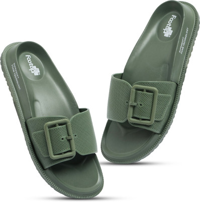 Footup Women Flip Flops(Olive , 6)