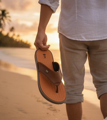 BFOOT Men Slippers(Tan, Red , 9)
