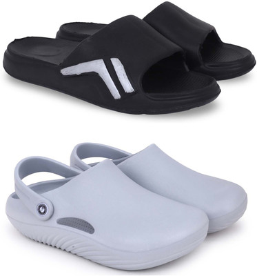Pampy Angel Men Slippers(Black, Grey , 9)