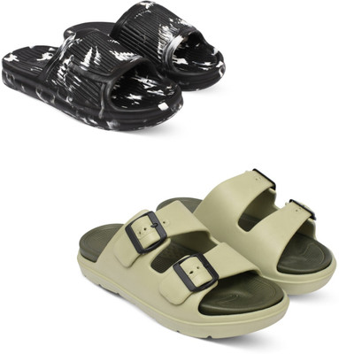 Acorn Men Slides(Black, Olive , 10)