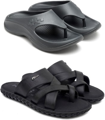 asian Men Flip Flops(Black, Grey , 6)