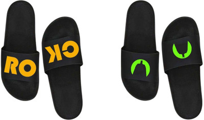 nvisan Men Slides(Green, Yellow, Black , 9)