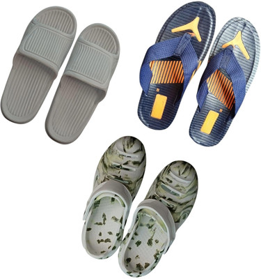 BLIBBERS Men Slippers(Grey, Blue, Multicolor , 8)