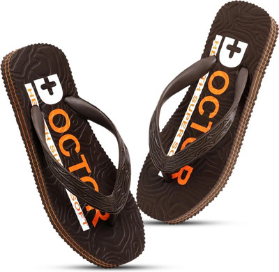 Footup Men Flip Flops(Brown , 8)