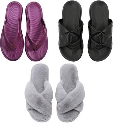 Shivaru trader Women Slippers(Purple, Black, Grey , 3)