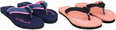 Priksh Women Flip Flops(Blue, Pink , 8)