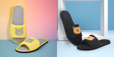 Y key Women Flip Flops(Yellow, Black , 7)