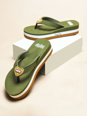 Katty Women Newly Launch Premium Trendy Colorful Comfortable Lightweight Stylish Antiskid Flip Flops(Olive , 7)