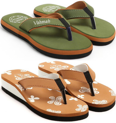VAHMAH Women Slippers(Green, Tan , 7)
