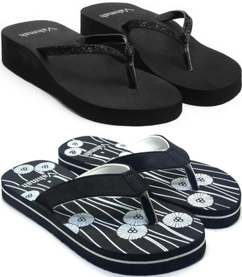 VAHMAH Women Slippers(Black, Black , 8)