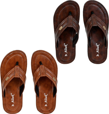Altek Men Flip Flops(Brown, Tan , 8)