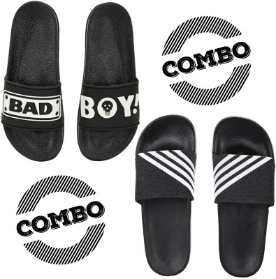 Shoe Island Men Slides(Black, White , 9)