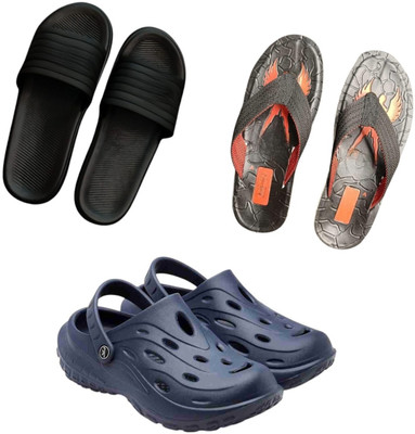 BLIBBERS Men Slippers(Black, Black, Navy , 9)