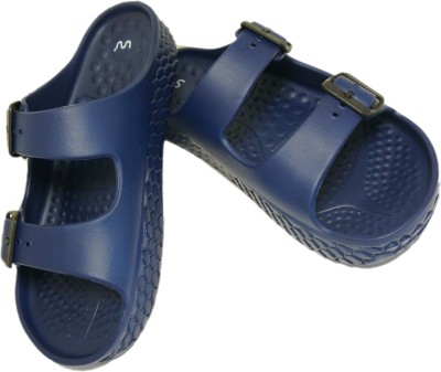 Doubleu Women Women Sakura Strap Buckle Navy Blue Slipper Slides(Navy , 8)