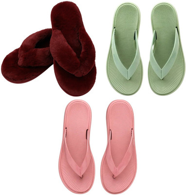 Shivaru trader Women Slippers(Maroon, Green, Pink , 6)