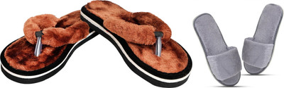 rexizone Women Flip Flops(Brown, Grey , 6)