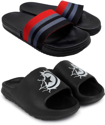 KAPYANSH Men Slides(Black, Black , 8)