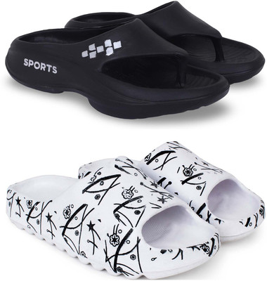 KAPYANSH Men Slippers(Black, White , 10)