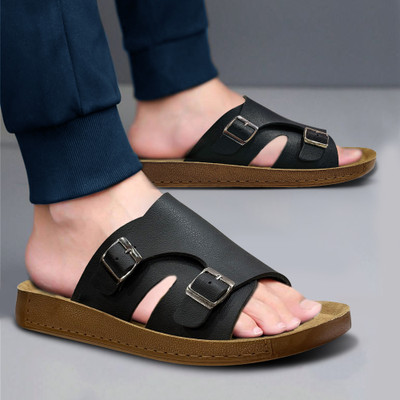 BRUTON Men Slippers | Ortho | Slides | Flipflop | Clogs | Acupressure Slippers(Black , 6)