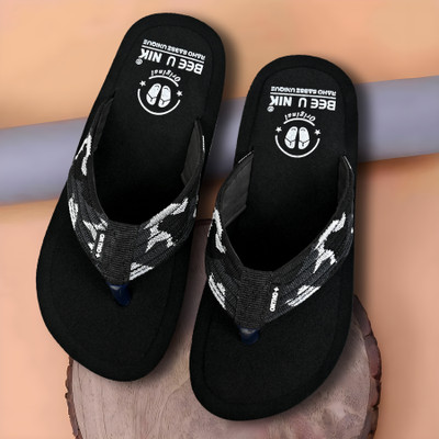 BEE U NIK Men Slippers(Black , 8)