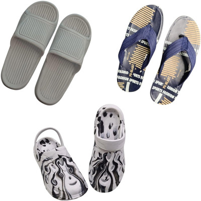BLIBBERS Men Slippers(Grey, Blue, Off White , 6)