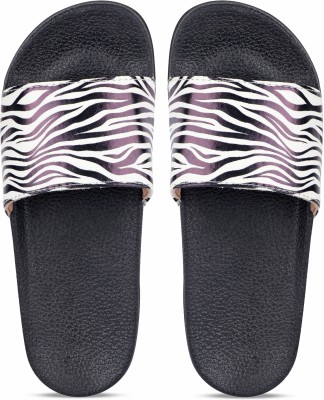 AMACLASS Women Slides(Black, White , 4)