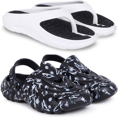 Kapani Fashion Men Slippers(White, Black , 9)