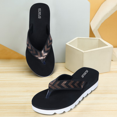 kOWUS Women Slippers(Black , 5)