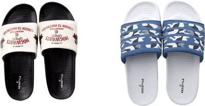 KICKSTYLE Men Slides(White, Black, Blue , 6)