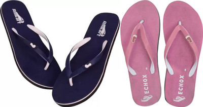 NISTHA Women Flip Flops(Navy, Pink , 8)