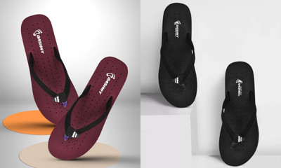 DASHNY Women Flip Flops(Black, Maroon , 5)