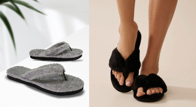 rexizone Women Flip Flops(Black, Grey , 7)