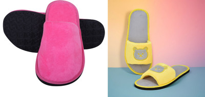 Y key Women Flip Flops(Pink, Yellow , 7)