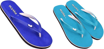 NISTHA Women Flip Flops(Blue, Blue , 7)