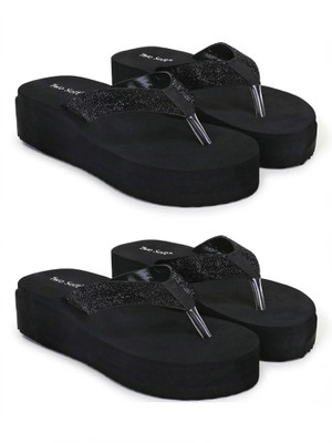 TWO SOFT Women Pack Of 2 Combo Stylish Extra Comfort Lightweight Dailywear Used Slippers(Black , 4)