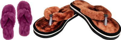 rexizone Women Flip Flops(Brown, Purple , 7)