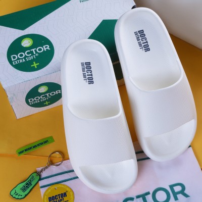 DOCTOR EXTRA SOFT Men Men's Classic Ultra Soft Sliders/Slippers with Cushion FootBed for Adult D-504 Slides(White , 6)