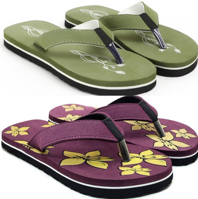 VAHMAH Women Slippers(Green, Purple , 5)