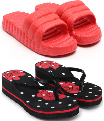 Feens Women Flip Flops(Red , 6)